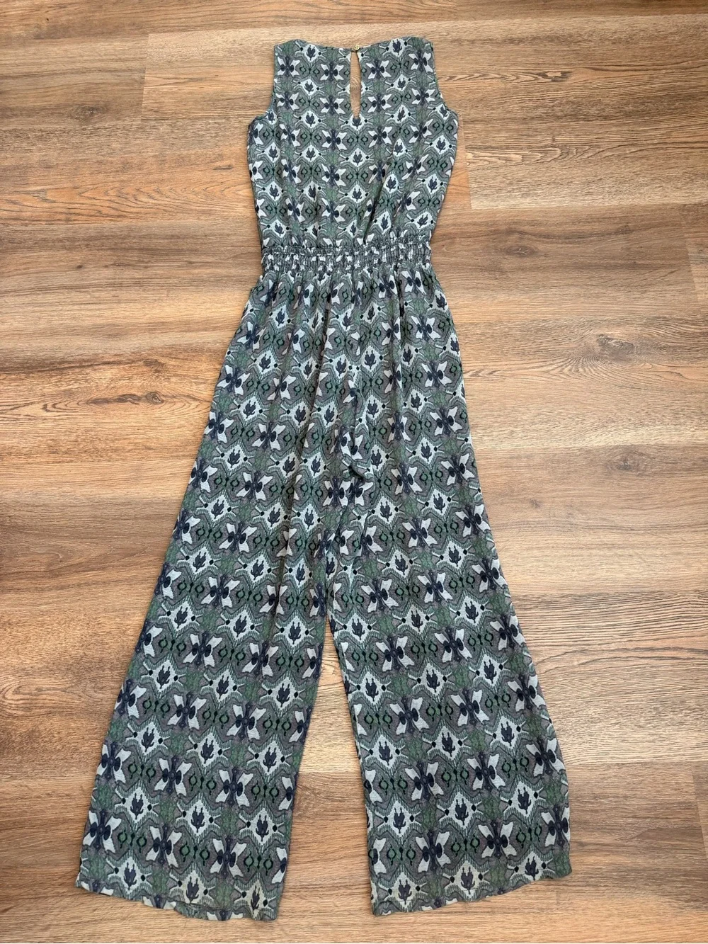 Tory Burch Laguna Silk Blouson Jumpsuit Bedford Gray Bukhara Ikat Print Size XS